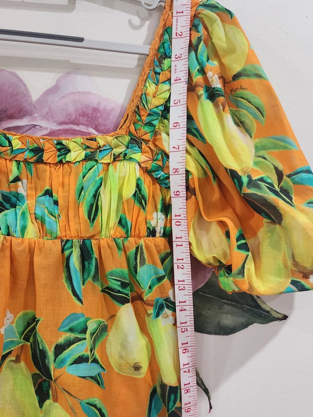 Orange Lemon-Print Peasant Blouse Farm Rio  - Womens Size Xs